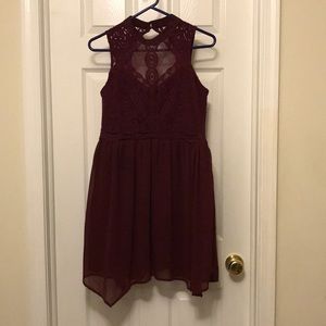 Asymmetrical wine red dress
